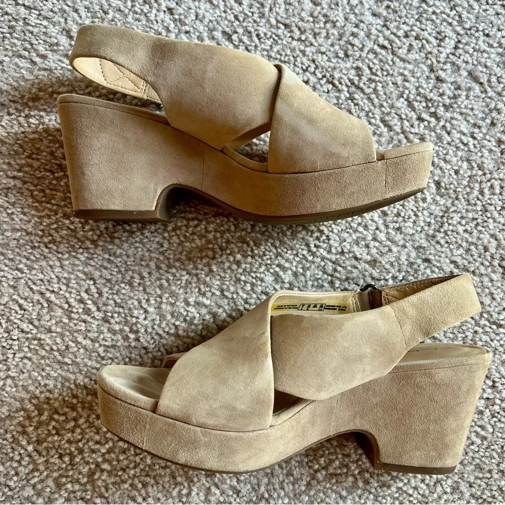 Clarks Beige Suede Platform Sandals